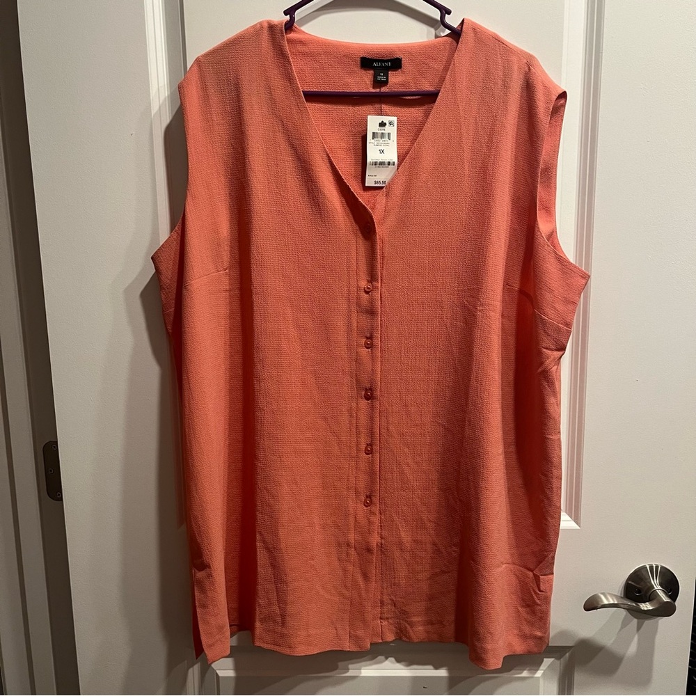 Alfani Sleeveless Button-Down Blouse Women's plus size 1X Sunrise Coral